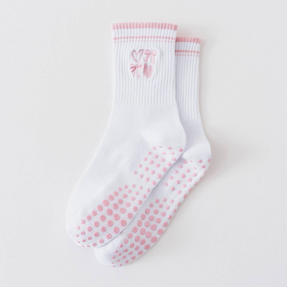 Curated Grip Sock - Pink Bows & Hearts